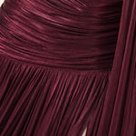 Strapless Ruched Metallic Pleated Maxi Dress with Scarf Cape Detail