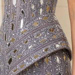 Mirrored Sequin Embellished Peplum Mermaid Evening Gown