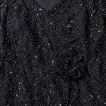 Sequined Embroidered Peplum Evening Gown with Short Sleeves