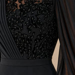 Embellished High Neck Long Sleeve Chiffon Maxi Evening Gown