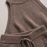 Sleeveless Mock Neck Knit Top and Wide-Leg Pants Two-Piece Set