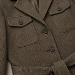 Women's Herringbone Belted Utility Blazer Jacket with Flap Pockets