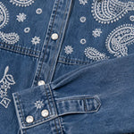 Vintage Paisley Print Denim Shirt and Wide-Leg Pants Set