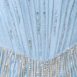 Strapless Corset Beaded Fringe Maxi Evening Gown