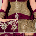 Strapless Sequin Corset Evening Gown with Embellished Cape Shawl