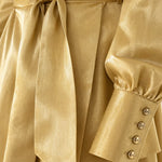 Elegant Satin Wrap Blazer Top and Maxi Skirt Two-Piece Set