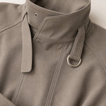 Women's High Neck Belted Short Trench Jacket with Lantern Sleeves