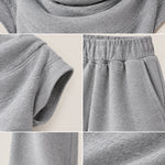 Women's Cowl Neck Short Sleeve Top and Wide Leg Sweatpants Loungewear Set