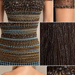 Off-the-Shoulder Beaded Fringe Column Evening Gown