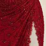 Beaded Corset Evening Gown with High Slit and Draped Waist