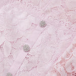Square Neck Floral Lace Long Sleeve Midi Dress with Crystal Buttons