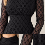 Elegant High Neck Geometric Pattern Long Sleeve Maxi Dress