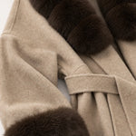 Women's Plush Faux Fur Trim Belted Short Wrap Coat