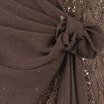 Elegant Beaded Chiffon Evening Gown with Draped Cape Sleeve