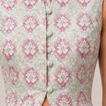 Sleeveless Mandarin Collar Jacquard Maxi Jumpsuit with Slit Overlay