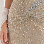 Sparkling Beaded Ruched Waist Maxi Evening Gown with Matching Shawl