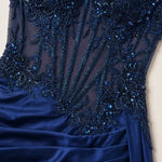 Sleeveless Beaded Corset Slit Formal Evening Dress