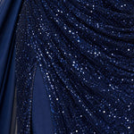 Strapless Sequin Floor-Length Evening Gown with Draped Cape Sleeves and Slit