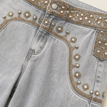 Embellished Low Waist Wide Leg Denim Jeans