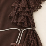 Elegant Lace Ruffle Accent Maxi Dress with Tassel Belt