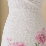 One-Shoulder Draped Sequin Floral Long Evening Gown
