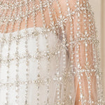 High Neck Beaded Cape Evening Gown Elegant Embellished Maxi Dress