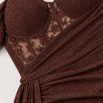 Glitter Mesh Corset Off-Shoulder Evening Dress with Slit