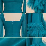 Sweetheart Neckline Tiered Tulle Ruffle Sleeve Evening Gown