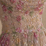 Floral Embroidered Sequin A-Line Evening Maxi Dress with Slit