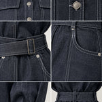 Women's Contrast Stitch Wide-Leg Denim Jumpsuit with Belt