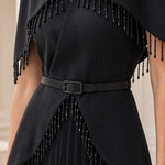 Elegant Beaded Capelet Pleated Maxi Evening Dress