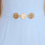 Chic Notched Neckline Wide-Leg Jumpsuit with Gold Hardware Belt