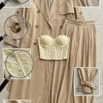Women's Double-Breasted Maxi Trench Coat and Wide-Leg Pants Set