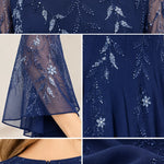 Sequined Botanical Sheer Sleeve Chiffon Maxi Evening Gown