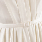 Short Sleeve Pleated V-Neck Midi Dress with Belt