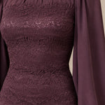 Elegant Mock Neck Lace Bodice Long Sleeve Chiffon Maxi Dress