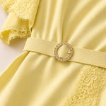 Elegant Lace-Trimmed Midi Dress with Belt