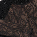 Long Sleeve Beaded Mock Neck Lace A-Line Tea-Length Evening Dress