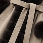 Women's Elegant Faux Fur Trim Belted Long Wool-Blend Overcoat