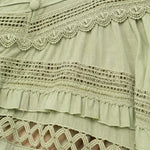 Boho Corset Bodice Tiered Maxi Dress with Lace Insets and Front Slit