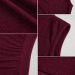 Sleeveless Mock Neck Ruched Glitter Maxi Dress