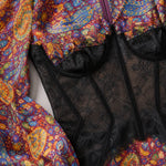 Paisley Print Lace Corset Waist Maxi Dress with Long Sleeves