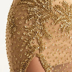 Strapless Corset Embellished Evening Gown with Sheer High-Slit Maxi Skirt