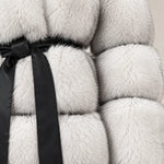 Women's Hooded Belted Faux Fur Coat with Tiered Plush Panels