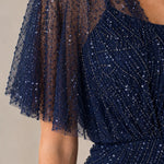 Beaded Flutter Sleeve Evening Gown Elegant Sparkle Maxi Dress