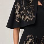 Sequined Floral Capelet Sheath Midi Dress