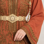 Embroidered Moroccan Kaftan Maxi Dress with Ornate Waist Belt