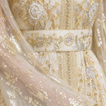 Metallic Floral Embroidered Long Sleeve Kaftan Maxi Dress with Belt