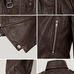 Women's High Neck Buckle Faux Leather Jacket with Pointed Hem