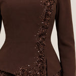 Sequined Peplum Long Sleeve Formal Evening Gown